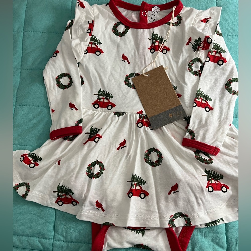 Kyte baby NEW tags 3-6 Twirl Bodysuit Dress WREATH holiday - Picture 3 of 6